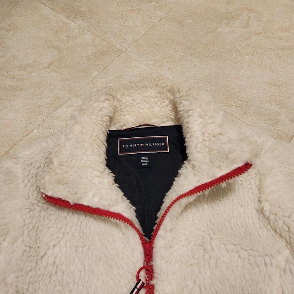 Tommy Hilfiger Womens M Medium Sherpa Fleece Deep Pile Furry Sweatshirt Jacket - Picture 5 of 16